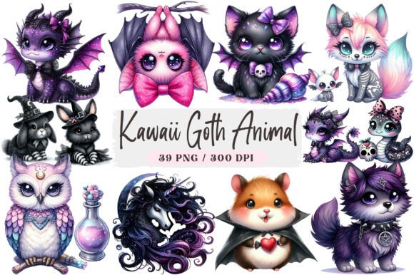 Download Kawaii Goth Animal Clipart Bundle - Goth Collection