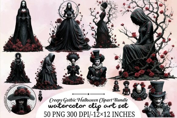 Download Creepy Gothic Halloween Clipart Bundle - Goth Collection