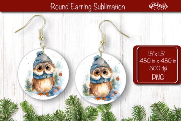 Download Owl Christmas Round Earring Sublimation - Earring sublimation Collection