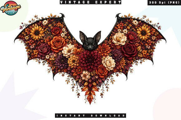 Download Floral Gothic Bat Autumn Bloom PNG - Goth Collection