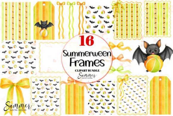 Download Summerween Bats Striped Frames Clipart - Premium Resources