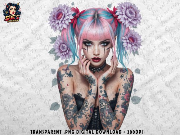 Download Gothic Punk Princess with Floral Ink - Goth Collection
