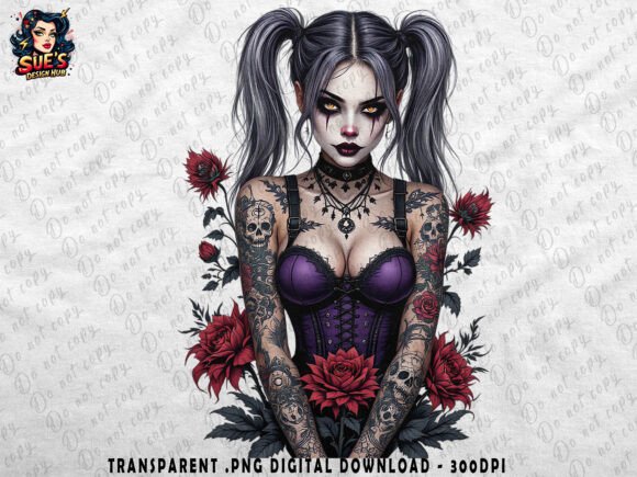 Download Tattooed Gothic Doll with Roses - Goth Collection