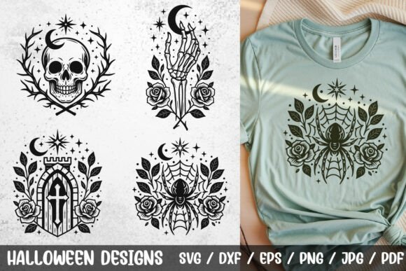Download Gothic Halloween Skull &amp; Spider Web SVG - Goth Collection